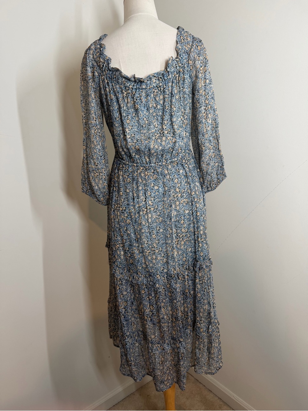 Anthropologie Kira Off-the-Shoulder-SZ 6-Blue Shimmer Peasant Dress Stretchy$198 - Picture 5 of 14